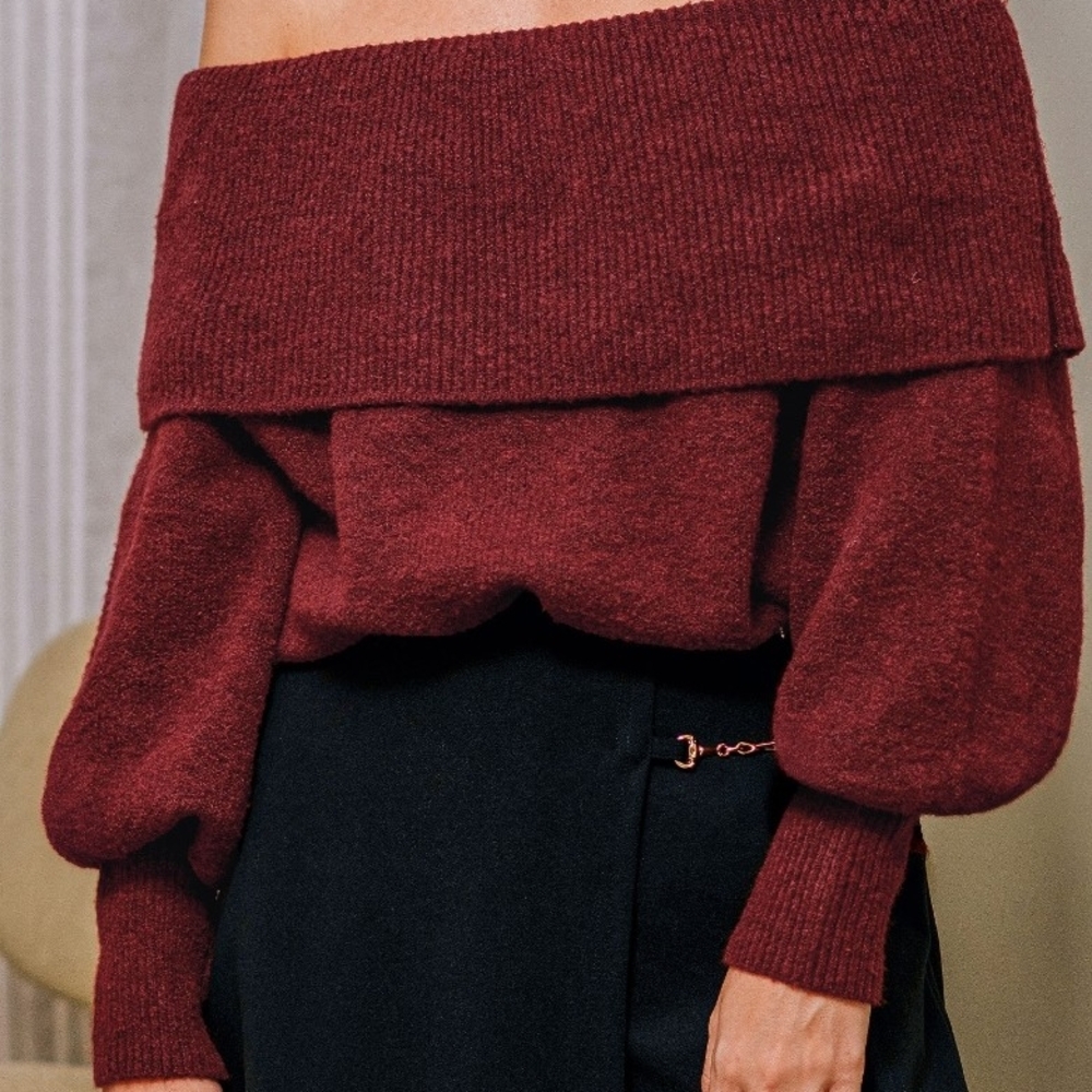Elegant Off-Shoulder Burgundy Sweater